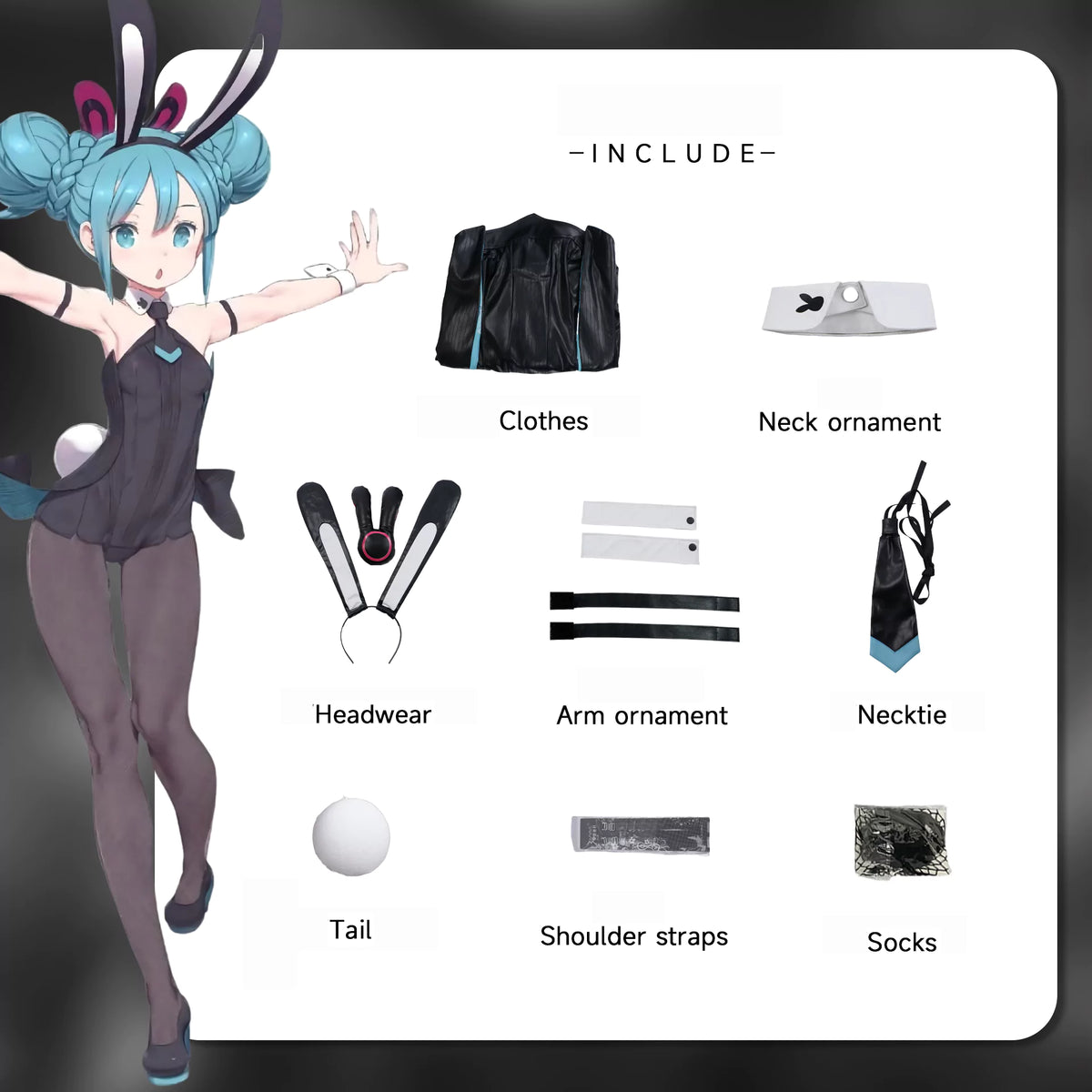 Hatsune Miku Vocaloid Black Bunny Cosplay Costume – Anime Outfit – photo 3 of 13