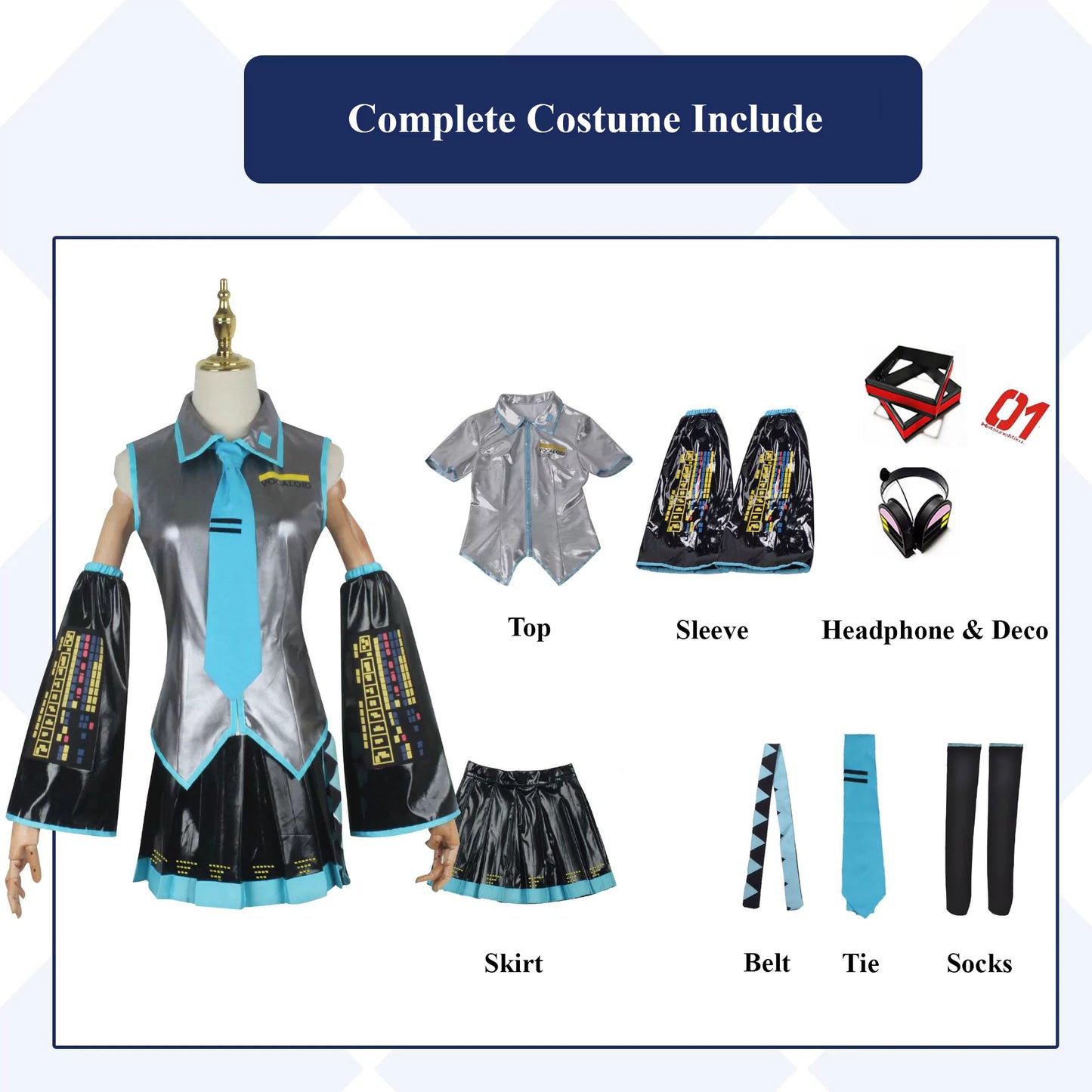 Hatsune Miku Vocaloid Female Ash Cosplay Costume | Anime Outfit