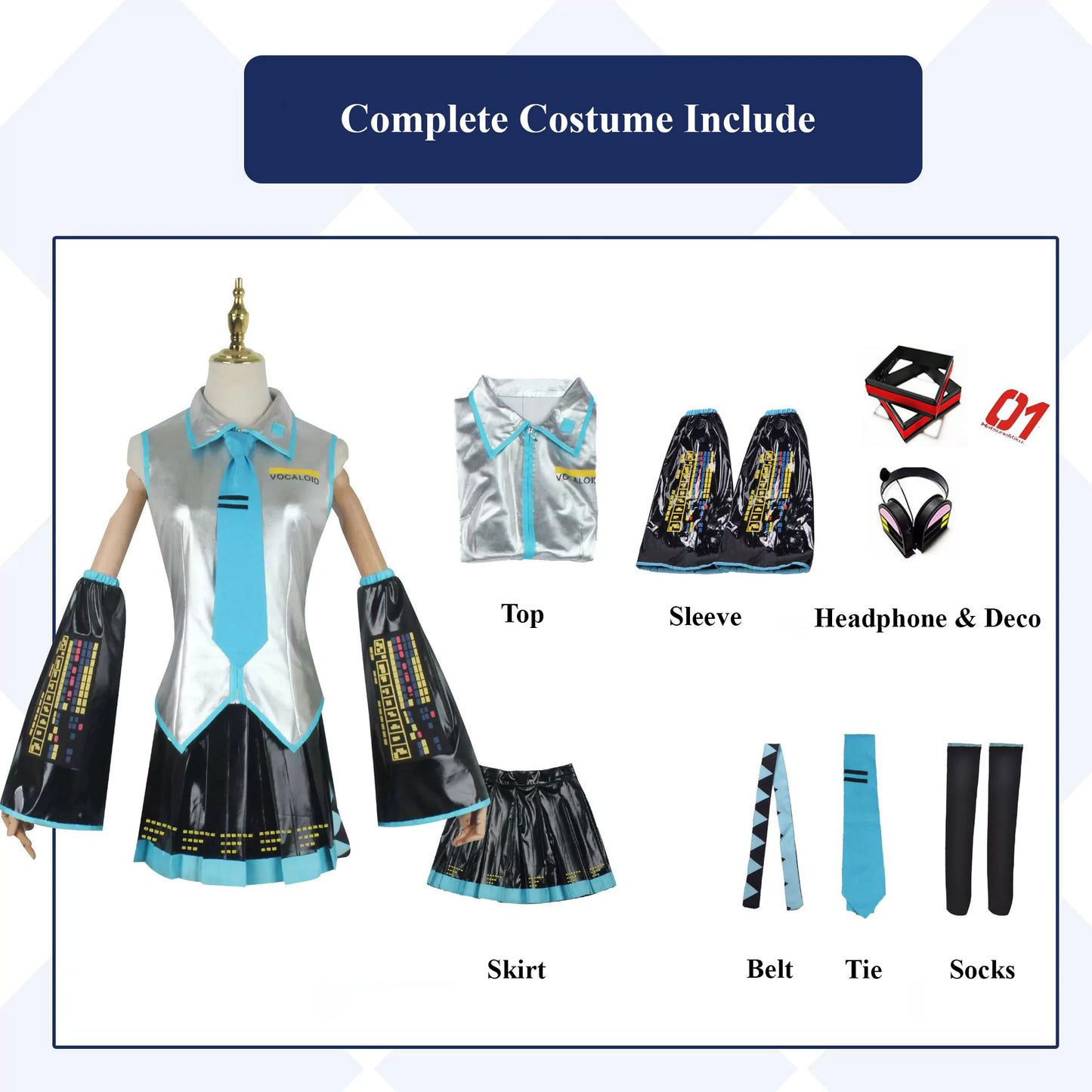 Hatsune Miku Vocaloid Female Silver Cosplay Costume | Anime Outfit