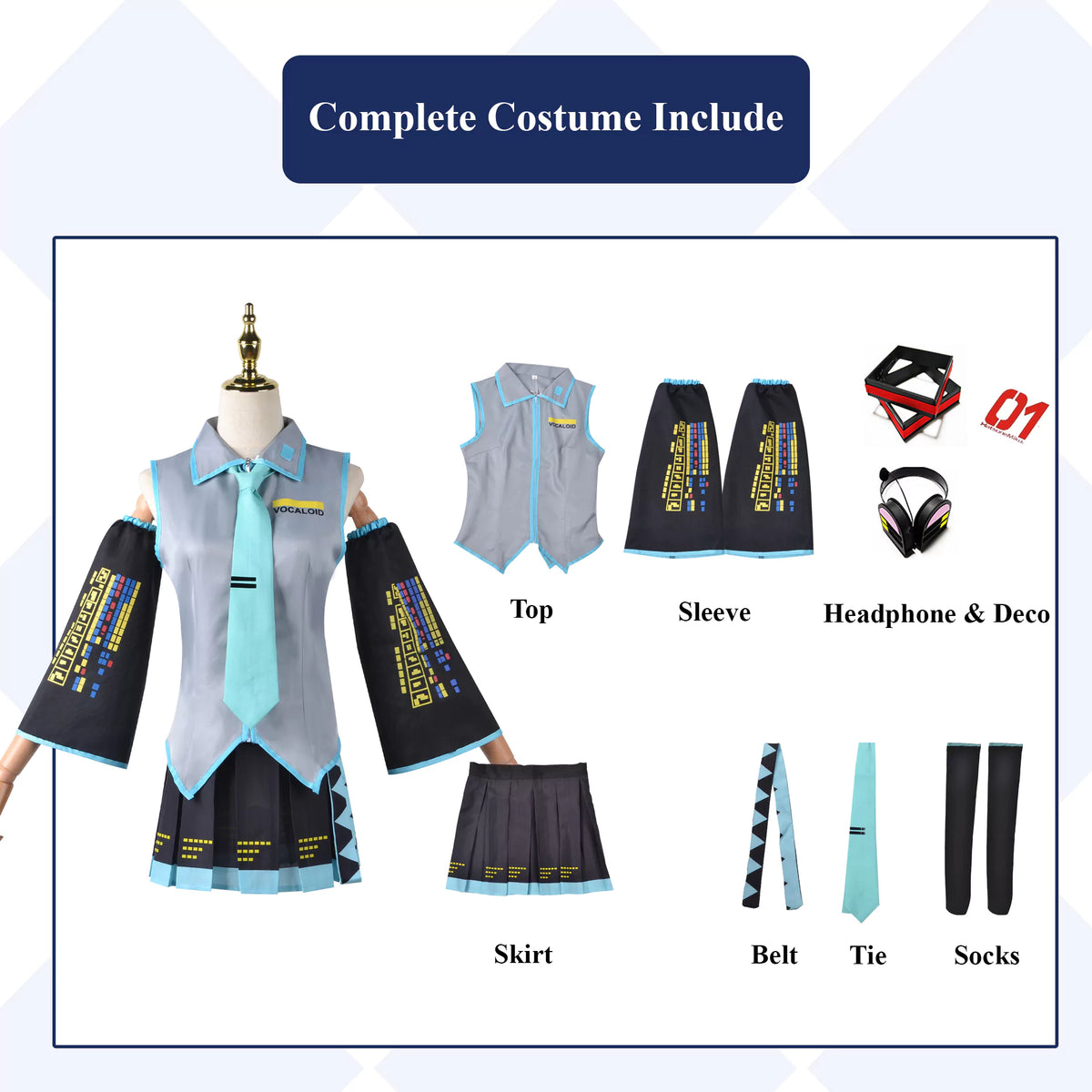 Hatsune Miku Vocaloid Female Grey Cosplay Costume | Anime Outfit